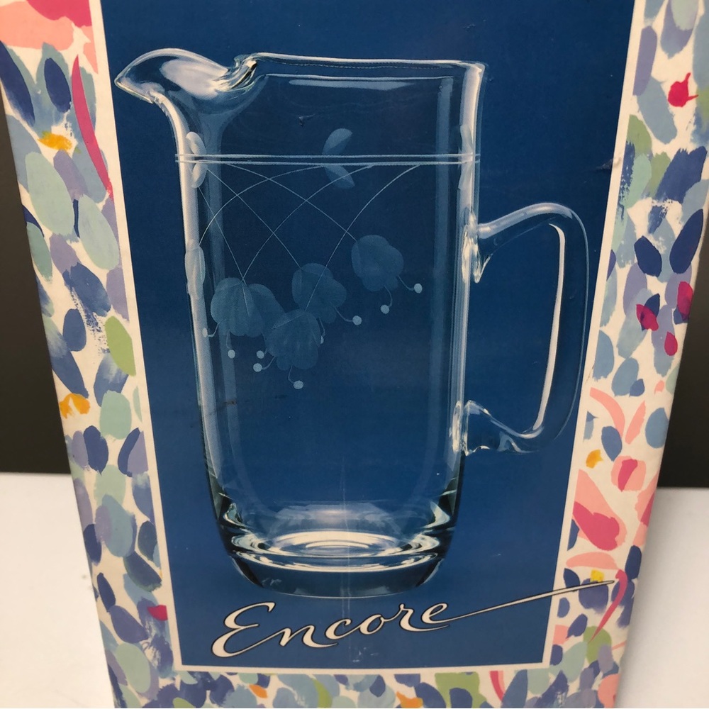 Toscany Pitcher with an Etched Floral Pattern whose pattern name is Encore. NEW